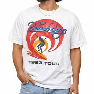 The Beach Boys T-Shirt Mens Medium White 1983 Tour Graphic Surfer Print Cotton